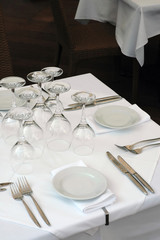 restaurant table on the street prepared for lunch