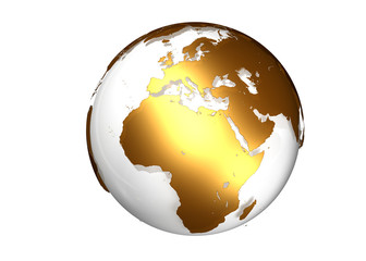 golden globe with view on europe and africa