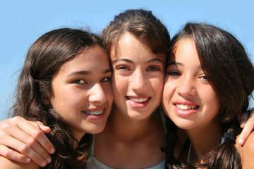 three happy girls