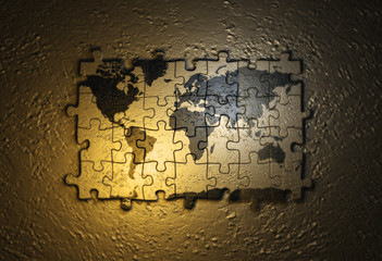 world map on puzzle