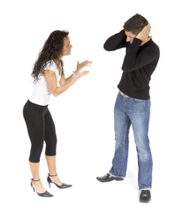 couple's quarrel  - woman crying; man stops ears
