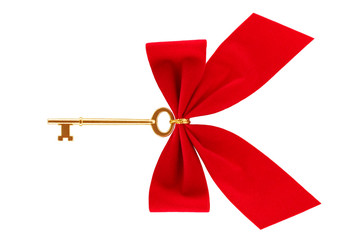gold key with christmas bow