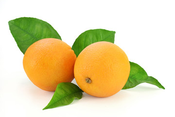 fresh oranges with leaves
