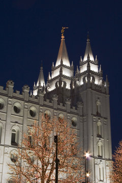 salt lake temple east spire from south at night