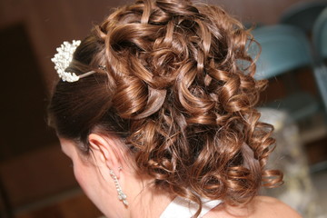 beautiful bride hair up do brown curls with tiara