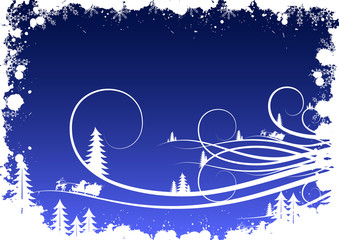 Naklejka premium grunge winter background with fir-tree snowflakes
