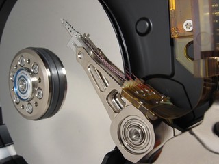 closeup inside a harddisk
