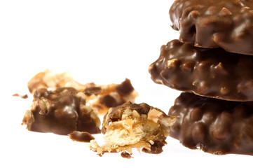 chocolate cookies on white background