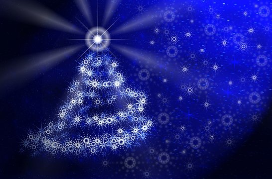 christmas tree. blue magic light