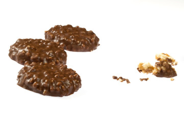 chocolate cookies on white background