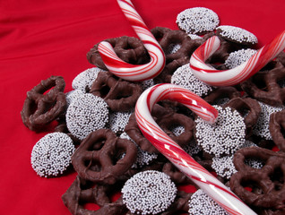 chocolate pretzels, candy canes & nonpareils