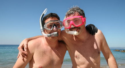 men go snorkeling