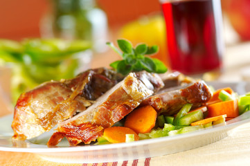 baked pork meat with vegetables - 1848649