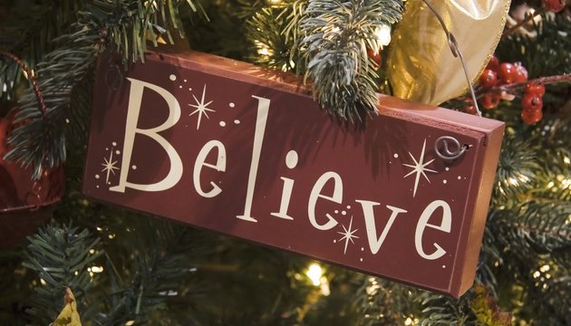 brown believe sign ornament
