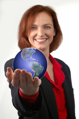 businesswoman holding the earth