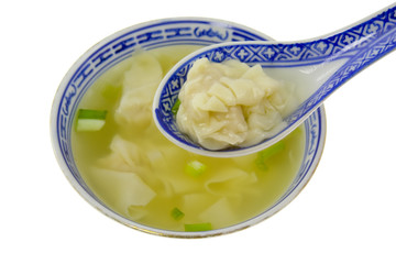 dumpling soup with spoon