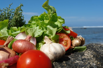 legumes sur fond lagon