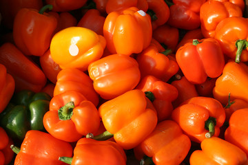 red peppers at a market stall
