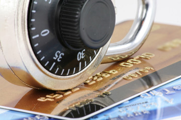 close up of credit card and lock