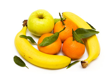 fruits with leafs isolated on white background