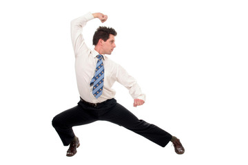 businessman in kung fu pose