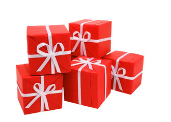 red gift boxes on white background (clipping path included)