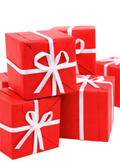 red gift boxes on white background (clipping path included)