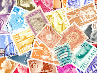 diverse and colorful postage stamps