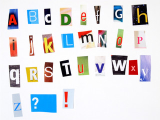 newspaper clipping colorful alphabet