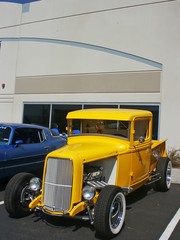 yellow hotrod truck