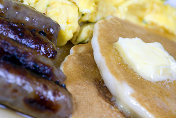 pancakes, eggs and sausage 3