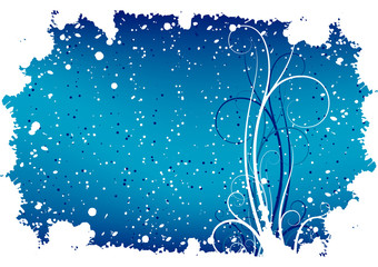 abstract winter grunge background with flakes and scrolls