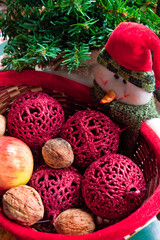 snowmen with basket of fruits