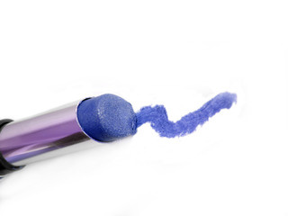 drawing with blue lipstick over white background