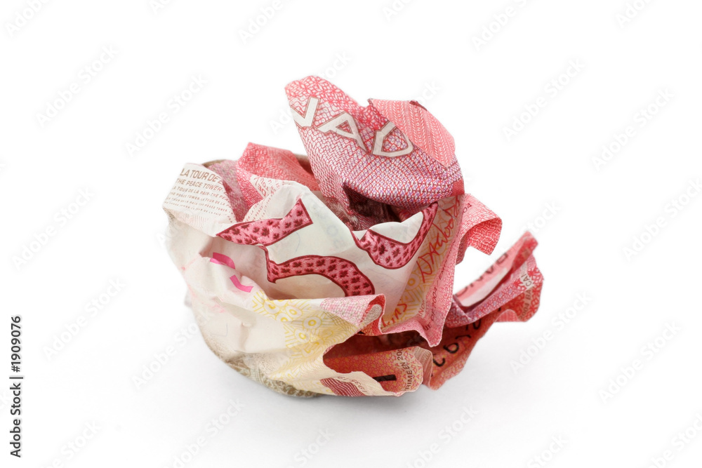 Sticker crumpled canadian dollar ball