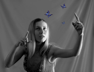 blue butterflys on girl hand