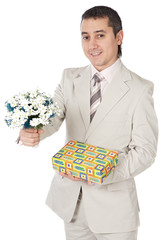 attractive young man giving a love gift