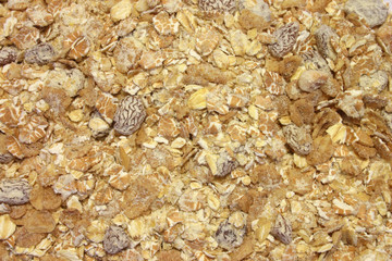 muesli breakfast cereal close up background.