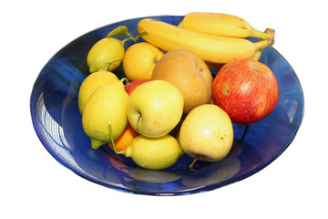 blue bowl with various fruits