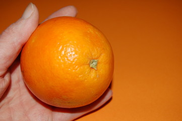 orange in der hand