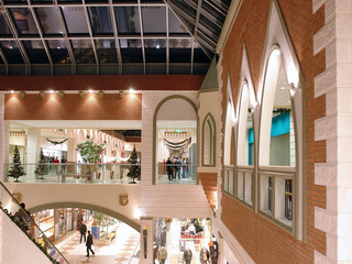 seasonally decorated shopping mall