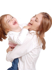 cheerful laugh of mom and her child