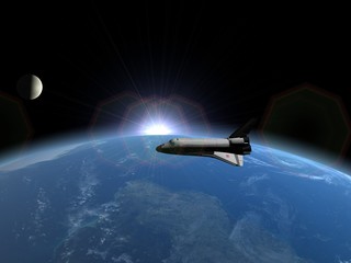 space shuttle earth moon and sun