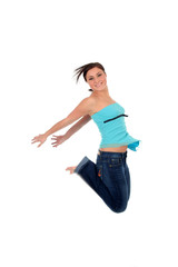 happy woman jumping