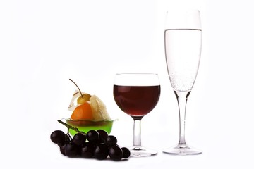 wine with grapes and dessert