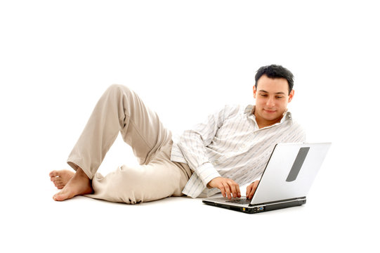 relaxed man with laptop