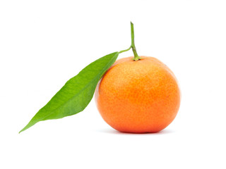 tangerine with green leaf