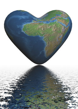the earth in form of heart. 3d image.