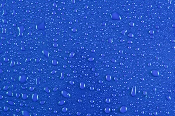 Papier Peint photo Lavable Eau gouttes d& 39 eau sur bleu