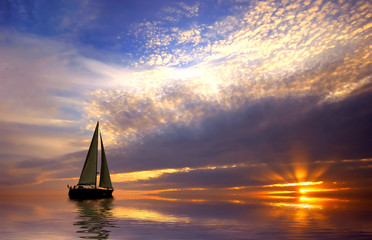 Obrazy  żeglarstwo i zachód słońca